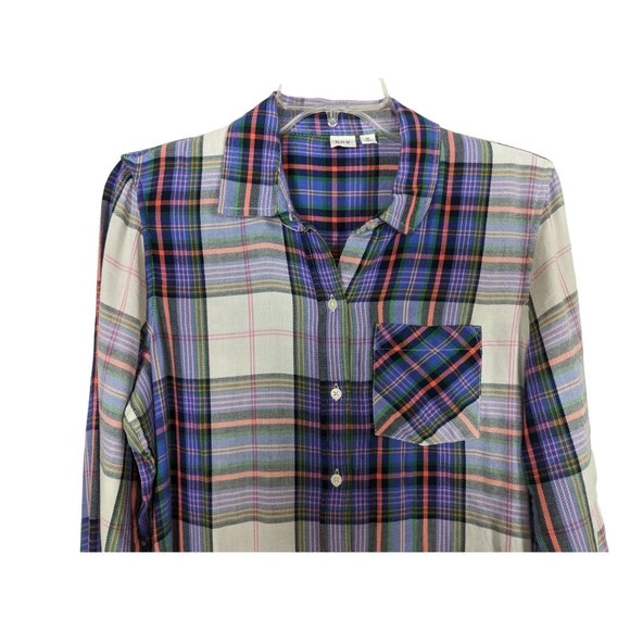 GAP plaid purple long sleeve button up women shirt blouse size M - Picture 3 of 8